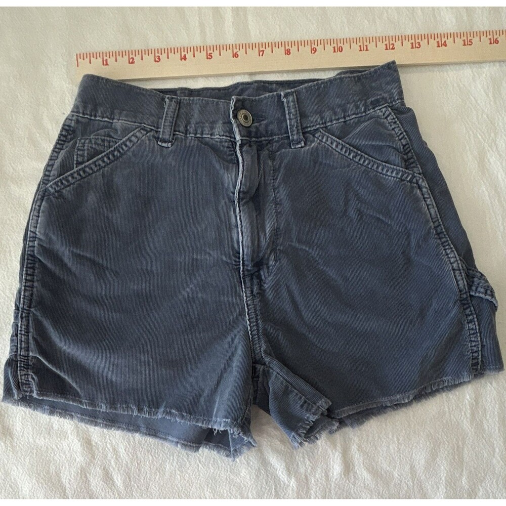 American Eagle Outfitters Utility Cargo Shorts 00 Blue Corduroy Mid Rise 0184